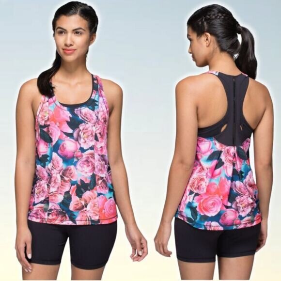 LULULEMON Lightened Up Singlet Size 6 Secret Garden / Black - Picture 1 of 11